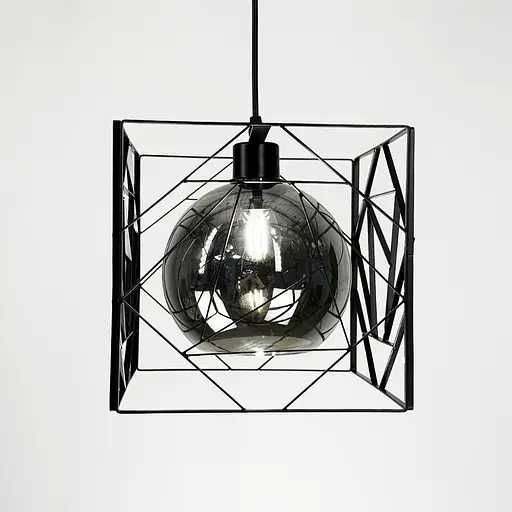 Люстра у чорному корпусі з графітовим плафоном 24х24 см | Арт. 12120/1 BK+GR | Line F - фото 3