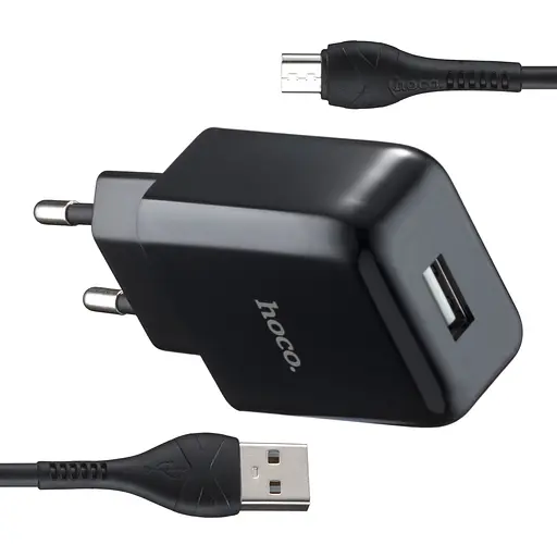 Мережевий зарядний пристрій Hoco N2 Vigour single port charger Set Micro ( EU ) Чорний - фото 1