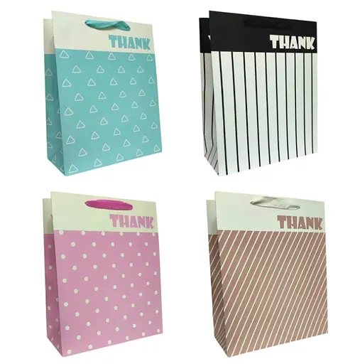 Подарунковий пакет картонний, 200 г/м², Thank, 18x23x8 см, 6 шт. в упаковці (В асортименті)