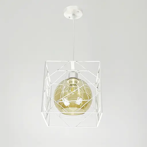 Люстра у білому корпусі з янтарним плафоном 24х24 см | Арт. 12120/1 WT+AM | Line F - фото 5