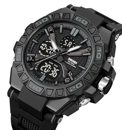 Часы мужские наручные спортивные Skmei 2221 с двойным дисплеем и подсветкой (Черный) - фото 7