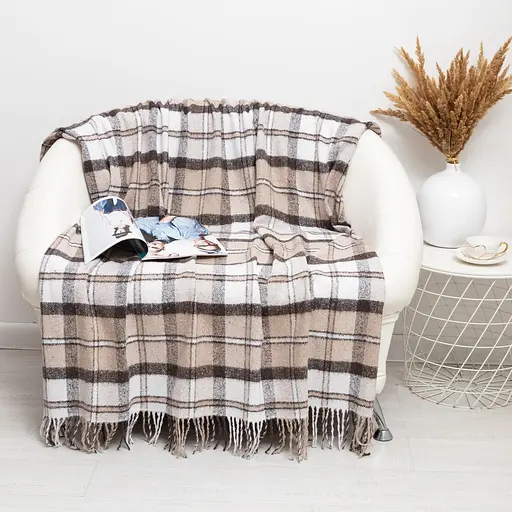 Плед шерстяной Vladi Палермо 140x200 бело-бежево-коричневый 4 (1161) - фото 1