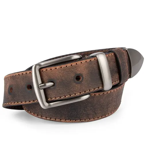 Ремінь чоловічий шкіряний JK-4006 коричневий потертий під джинси (125 см) - фото 1