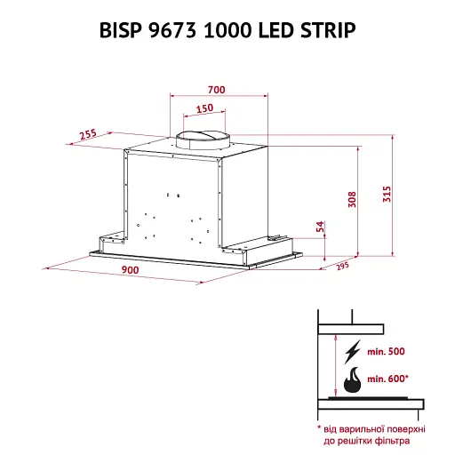 Вытяжка полновстраиваемая PERFELLI BISP 9673 BL 1000 LED Strip - фото 11