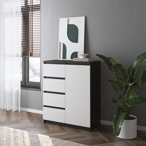 Комод Vays, сучасний, з полицями, 4 шухляди, без ручок R-32 Венге Темний-Білий фасад