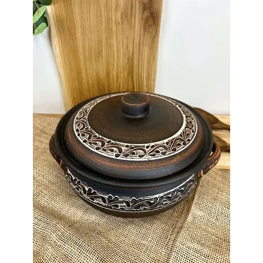 Шашличниця 3.5 л керамічна (глиняна) різьблена Ангоб - фото 2