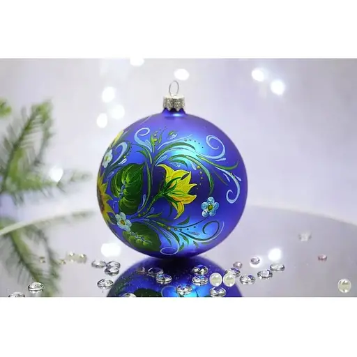 Ялинкова прикраса Санта Шоп Петриківка Соняшники на синьому склі (4820001134438) - фото 3