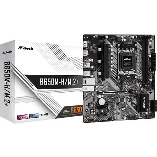 Материнська плата ASRock AM5 B650M-H/M.2+, B650, 2xDDR5, Int.Video (CPU), 4xSATA3, 2xM.2, 1xPCI-E 4.0 16x, 2xPCI-E 4.0 1x, 1x, 1x RTL8111H, 6xUSB3.2/6xUSB2.0, HDMI/DP, Micro ATX - фото 2