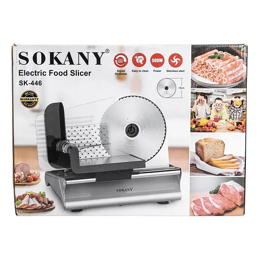 Слайсер електричний Sokany SK-446 500 Вт професійна скибкорізка для м'яса та продуктів Сріблястий - фото 10