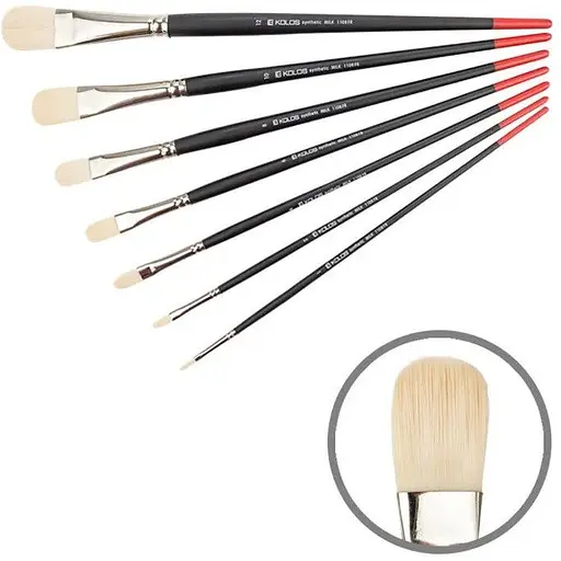 Пензель синтетика овальна Milk 1108FR № 8 довга ручка Kolos
