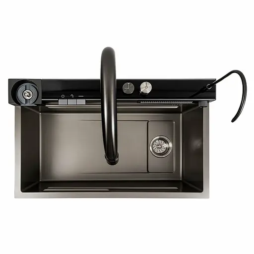 Кухонна мийка 75x46D PVD сіра Platinum Handmade Водоспад, Нержавіюча сталь - фото 4