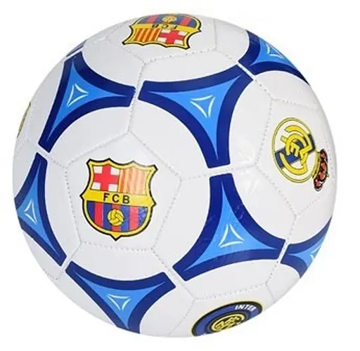 Мяч футбольный EV-3164 белый с синим с зарубежными клубами 5 размер, ПВХ 2 слоя, 32 панели, игровой мяч - фото 1