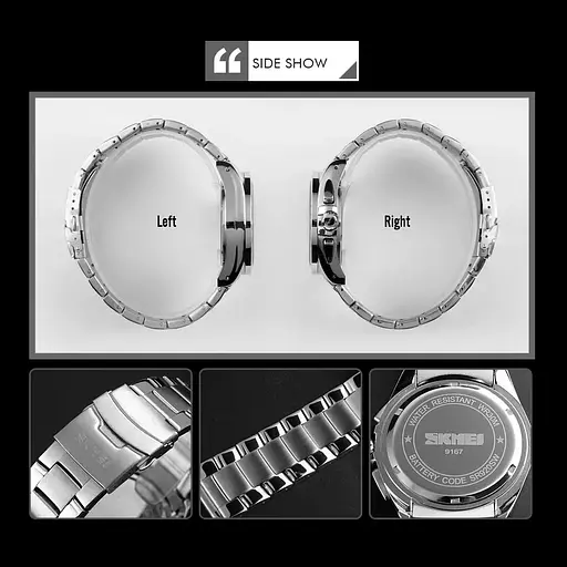 Класичний наручний годинник Skmei 9167 Чорний циферблат з синім - фото 6