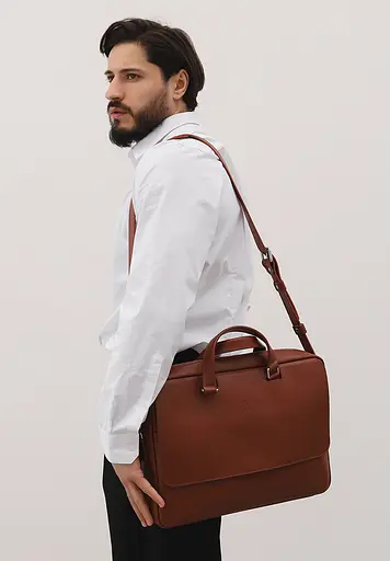 Шкіряна сумка для ноутбука Style світло-коричнева - фото 4
