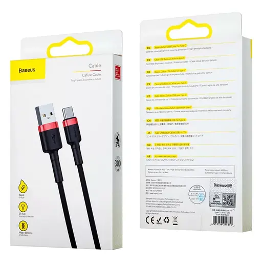 Кабель Baseus cafule Cable USB For Type-C 2A 3 м Чорний+Червоний - фото 2