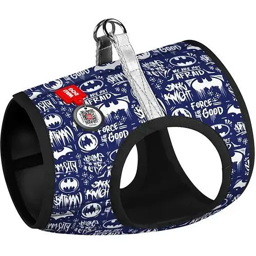 Шлея для собак Waudog Clothes м'яка з QR паспортом, малюнок "Бетмен біло-блакитний", XS1