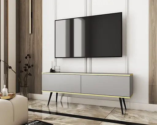 Тумба під телевізор Perfect Home Оро / Oro 2-дверна з чорними ніжками RTV135 Сірий (PFH-091325)