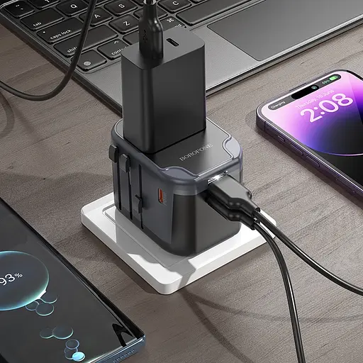 Сетевой зарядное устройство BOROFONE BAC13 Leader 3-port PD20W(1C2A) универсальный переходник Black - фото 8
