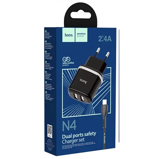 Мережевий зарядний пристрій Hoco N4 Aspiring + Cable (Lightning) 2.4A 2USB - фото 1