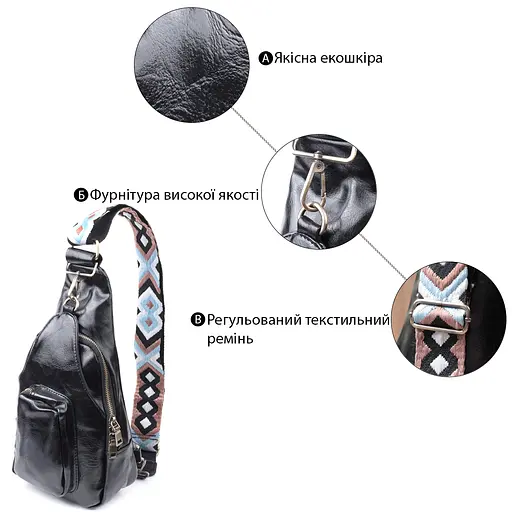 Женская сумка Vintage из экокожи с акцентом на текстильную лямку 18х33х10 см sum0026970 - фото 4