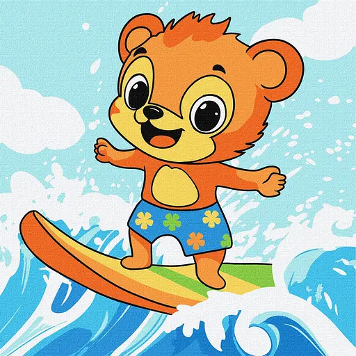 Набор для росписи по номерам для детей 5+ Лето. Медвежонок ловит волну, Ideyka, 25x25 см, КНО1250