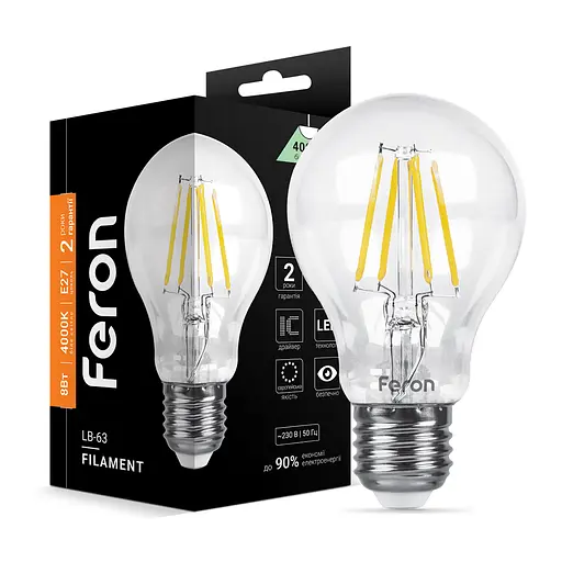 Светодиодная лампа Feron Filament LB-63 8 Вт E27 4000K - фото 1