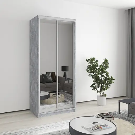 Шафа-купе дводверна MebelStar Уні AL 2 Дзеркала 90x60x210 см Бетон (MBS-2665)