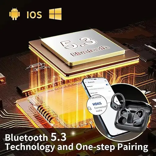 Бездротові спортивні навушники HD65 із зарядним кейсом і мікрофоном Bluetooth-навушники для спорту Чорні - фото 5