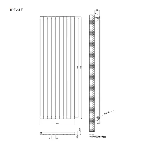 Радіатор дизайнерський Ideale Vittoria 11 9/1800/612 антрацит (бокове підключення), Антрацит - фото 3
