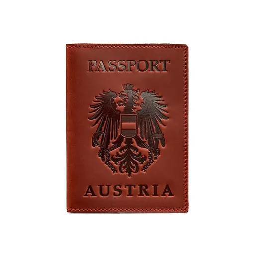 Шкіряна обкладинка для паспорта з австрійським гербом корал - фото 6