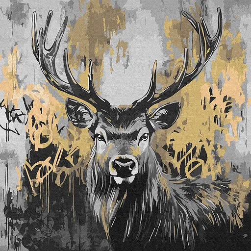 Набір для розпису по номерах Золотий олень з фарбами металік, Ideyka, 40x40 см, КНО6725