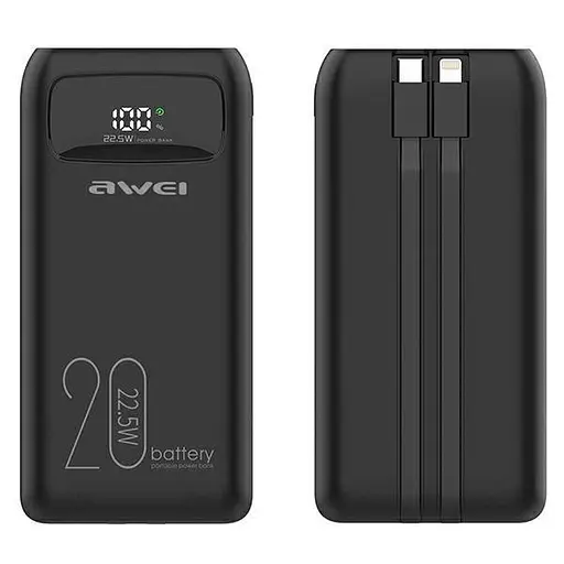 Додаткова батарея - портативний акумулятор Awei P169K 20000 mAh 22 W з 2 кабелями - фото 2