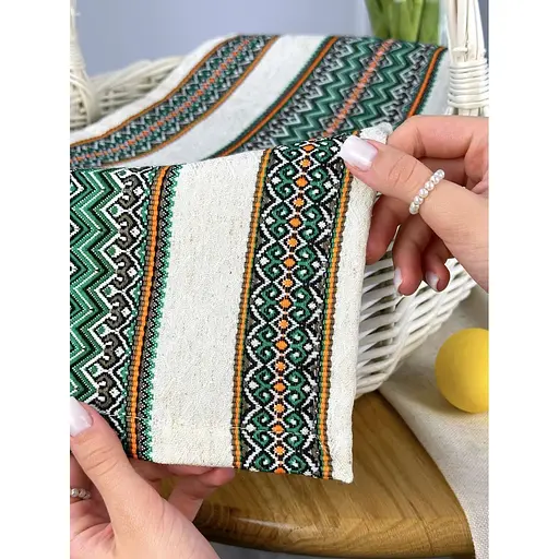 Пасхальное полотенце льняное для корзины Рандеву 70х30 см Зеленый - фото 3