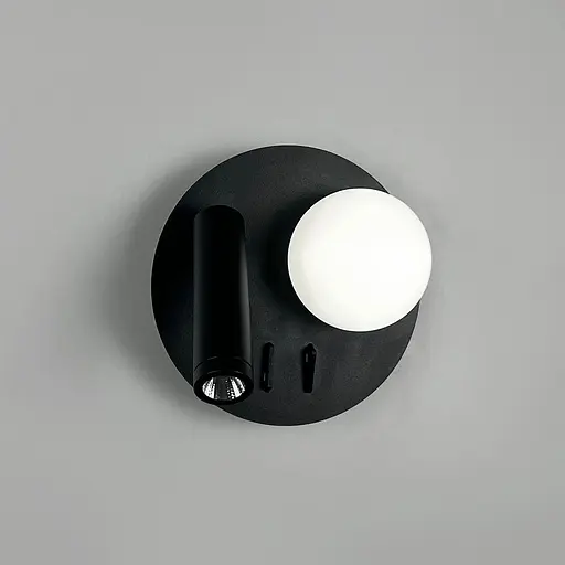 Бра із спотом та плафоном у чорному круглому корпусі Ø 18 см Line F Арт. WJ033/2 L BK (лівий) - фото 3