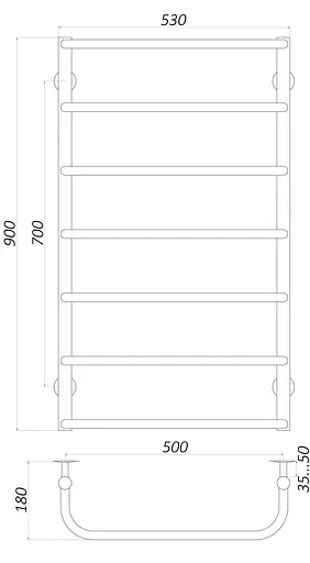 Водяной полотенцесушитель Unio LS W 900-500-7 Лесенка Скоба, Хром - фото 3