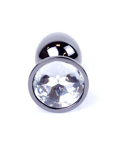 Металева анальна пробка з кристалом Boss Jewellery Dark Silver PLUG Clear 7 см (прозорий) - фото 3
