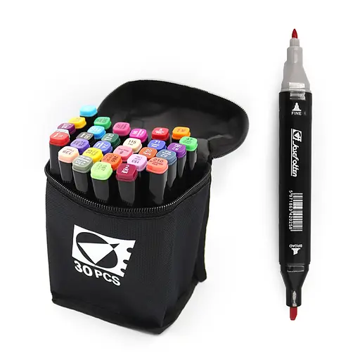 Набор скетчмаркеров двусторонних, 30 шт., 30 цветов, круглый/скошенный наконечник, в сумке