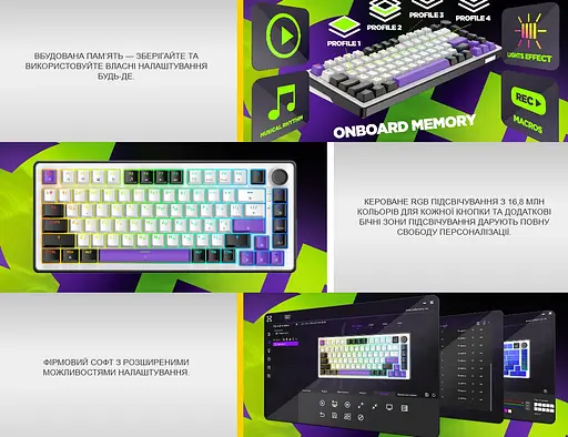 Клавіатура ігрова механічна HATOR HK-75-WV Wireless Hellyberry Switch USB, 2,4 ГГц, Bluetooth 5.3 White-Violet - фото 12