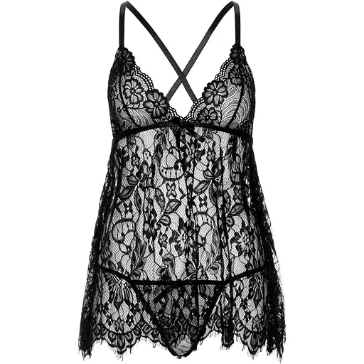 Рубашка бэби-долл Leg Avenue Floral lace Babydoll & stRing Black M - фото 3
