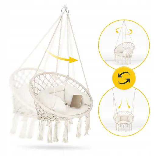 Крісло-гойдалка 4FIZJO Boho Dream 80 см з подушкою, підвісна, плетена Beige (P-5905973404549) - фото 6