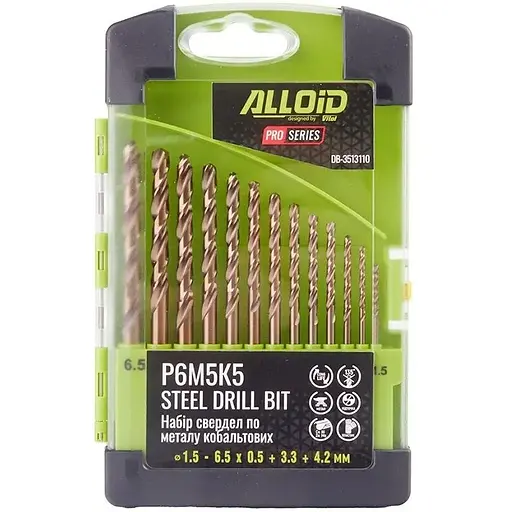Набір свердел по металу кобальтових Alloid Building Tools 1-6.5 мм Р6М5K5 (DB-3513110) - фото 1