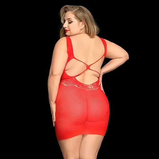 Сексуальна сітчаста сукня JSY Пристрасна Евелін Plus Size, Red, мереживо, відкрита спинка - фото 2