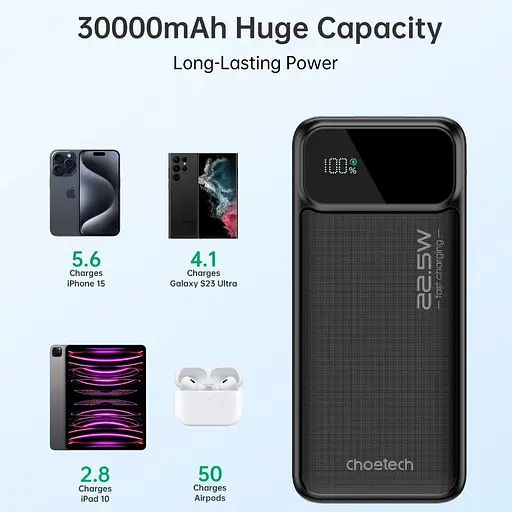 УМБ Choetech Power bank B730 30000 mAh 22.5 W Black (B730-BK) - фото 4