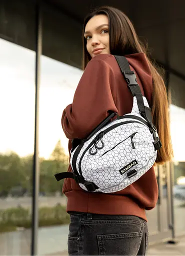 Сумка через плечо женская бананка Sambag Flex Pro принт "Square" 30×17×15 см (85451150) - фото 3