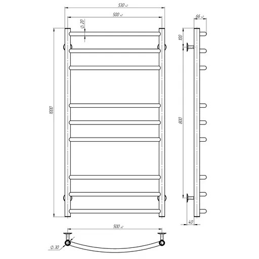 Електрична рушникосушка Unio LDE ЕU 1000-500-9 Драбинка Дуга Еліт, Хром, Праве, Електронний - фото 5