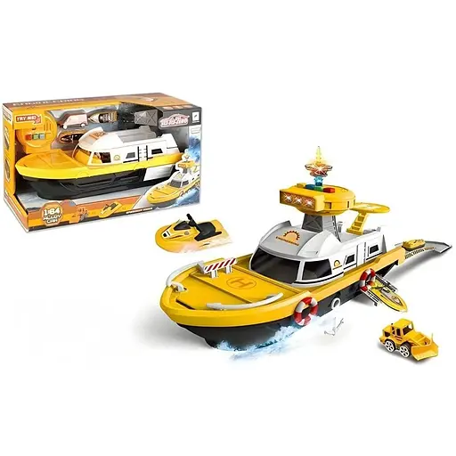 Корабль 660 A-248 парковка, звук, подсветка, инерция, масштаб 1:64 в коробке желтый