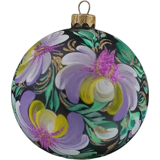 Ялинкова прикраса Різдвяні історії Петриківка квіткова фантазія куля скло (4820001179736)