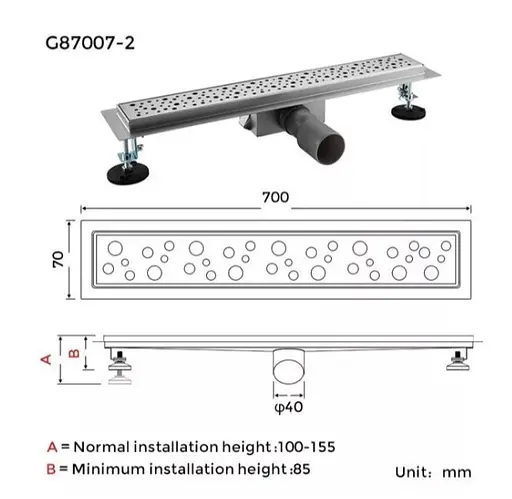 Душевой трап Gappo 70х700 мм, нержавеющая сталь G87007-2 - фото 8