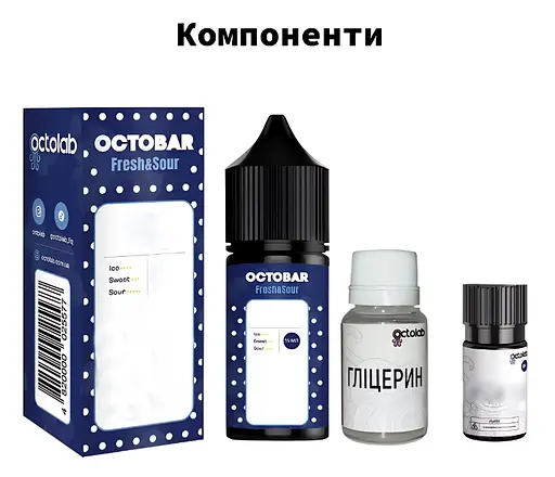 Набір компонентів для самозамісу сольової заправки Octobar Fresh & Sour 30 мл Green Apple Зелене яблуко, 0-65 мг (17884) - фото 2