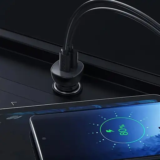Автомобильное зарядное устройство Choetech (1USB Type C; 1USB) 38W PD3.0 QC3.0 Black (TC0005) - фото 4